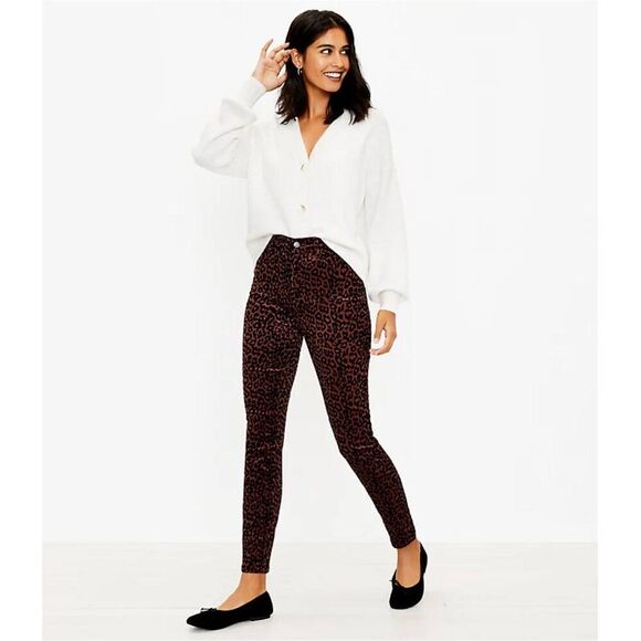 LOFT Leopard Print Skinny Corduroy Pants Size 28/6 Regular Fit, High Rise NWT - Picture 3 of 11